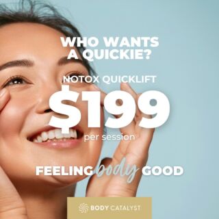 ⚡ ️Feel BODY good in a flash! ⚡️⁠
⁠
They say all good things take time, but not when it comes to the NOTOX QuickLift! ⁠
⁠
⏱️In just 30 minutes lift, contour and plump specific areas of the face and neck without toxins, surgery, needles or downtime. ⁠
⁠
High-Intensity Focused Ultrasound (HIFU) stimulates collagen production, repairs damaged cells and tightens the skin for a more youthful appearance. ⁠
⁠
Areas you can treat:⁠
✅Forehead & Brows⁠
✅Periorbital (crows feet)⁠
✅Nasolabial Folds⁠
✅Perioral (around the mouth)⁠
✅Cheeks (facial volumizing) ⁠
✅Neck ⁠
⁠
For just $199 / session (originally $299) enjoy an immediate 20% lift that continues improving over 12 weeks!⁠
⁠
Click the link in bio to start!⁠
⁠
#notox #notoxtransform #notoxskin #selfcare #skincare #beauty #healthyskin #antiageing #skin #glow #lift #wrinklereduction #bodycatalyst #skintransformation #hifu⁠ #facial #botox #feelbodygood #feelbodygoodsale #quicklift #hifuquicklift #notoxquicklift #nonsurgicalfacelift